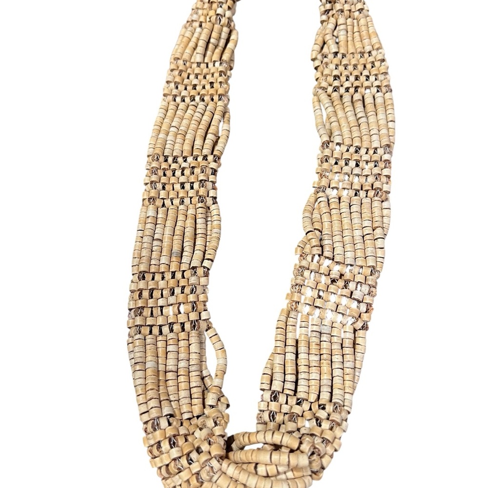 Bohemian Oversized Khaki Chunky Beaded Necklace Lobster Clasp Closure 14.5 Inch